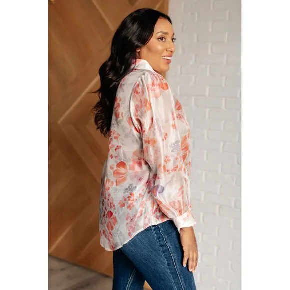 Call Me Back Sheer Floral Button Up Blouse - Picture 6 of 10